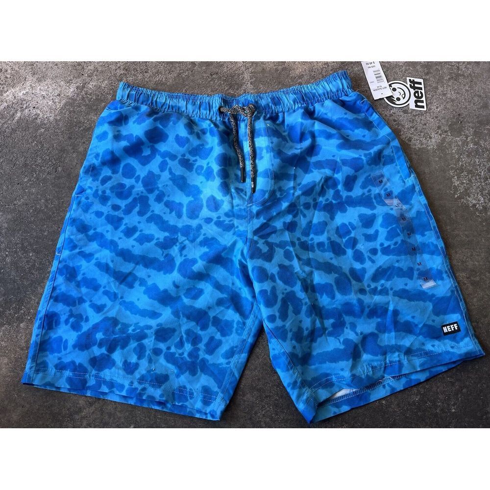 NWT Neff Shorts Mens Blue Swim‎ Trunks Board Shorts Pockets Unlined Medium